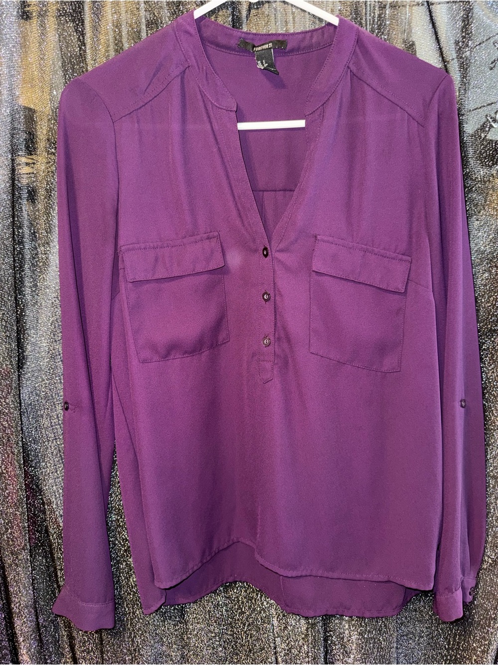 Forever 21 Purple V-Neck Utility Blouse